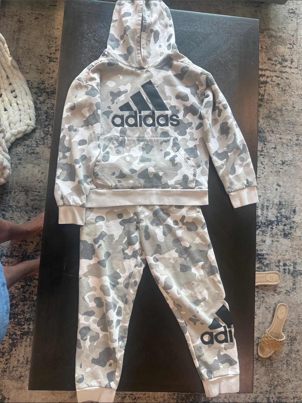adidas Kids White & Gray Camo Hoodie and Joggers Set
